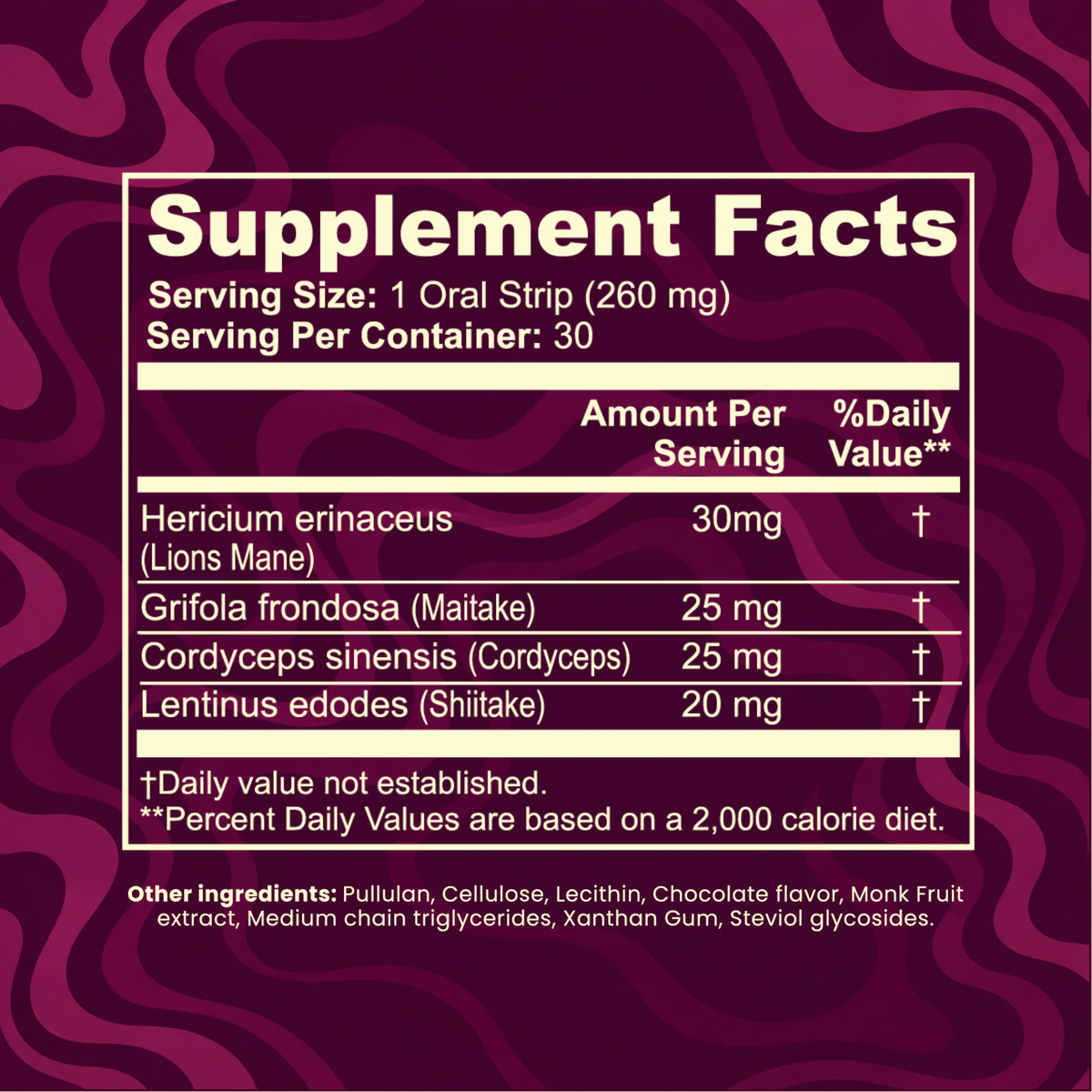 Supplement facts label